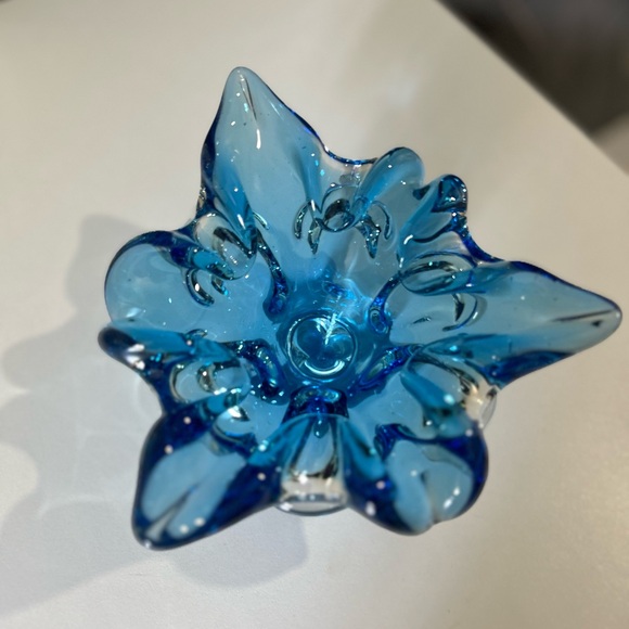 Vintage Peacock Blue Chalet style Art Glass Footed Bowl catchall/ashtray/ Canada - Picture 4 of 5